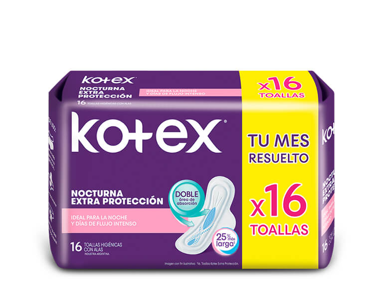 TOALLAS SANITARIAS KOTEX NOCTURNA EXTRAPROTECCION X 16